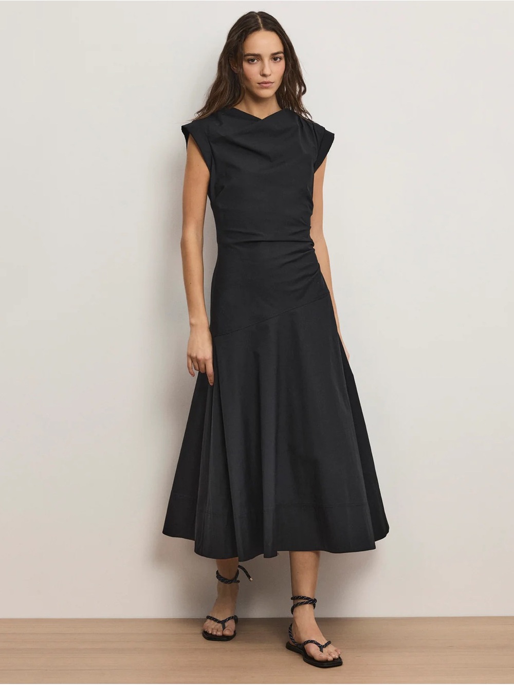 Veronica Beard Lisette Cotton Poplin Midi Dress Black NEW